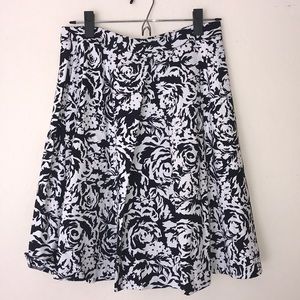 Black and white floral a-line skirt